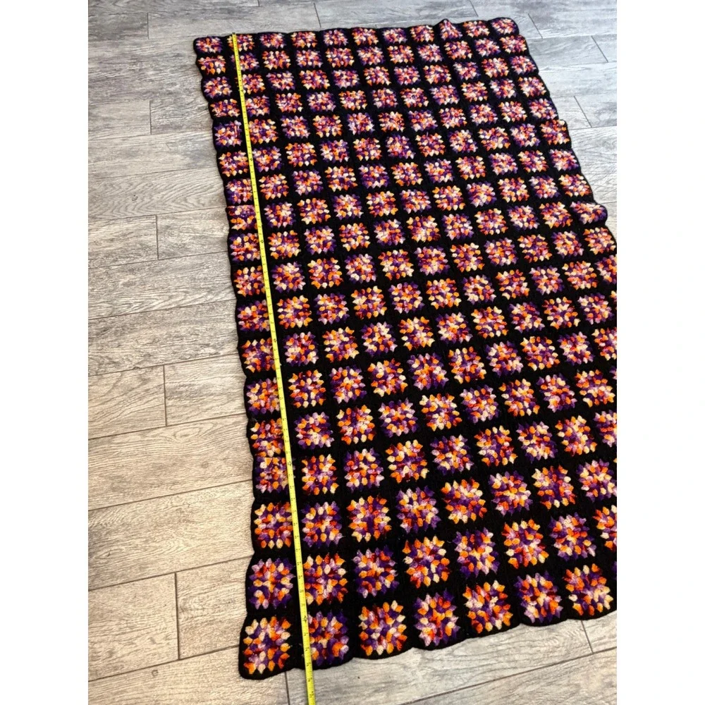 Crochet Granny Square Blanket Halloween Holiday Afghan Throw Handmade Vintage